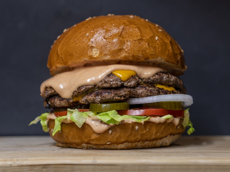 Gourmet burger with fries - delicious street food